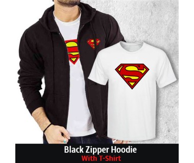 Black Zipper Hoodie with T-shirt